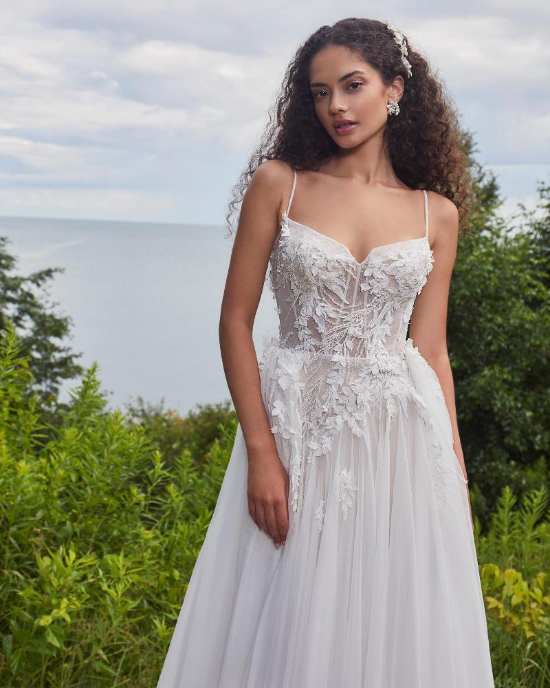 La24103 sexy a line wedding dress with slit and overskirt4